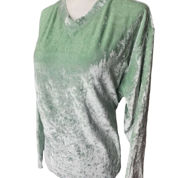 90s Cotton Ginny Mint Green Velour Crushed Velvet Long Sleeve Top Plus Sized 2x - Picture 3 of 5